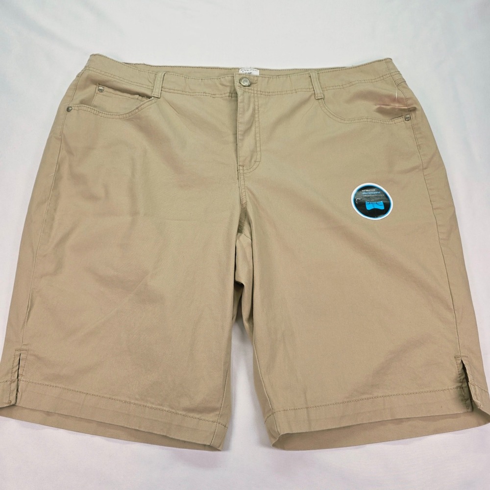 New Just My Size JMS Khaki Bermuda Shorts 22W Slimming Panel Butterfly Pockets